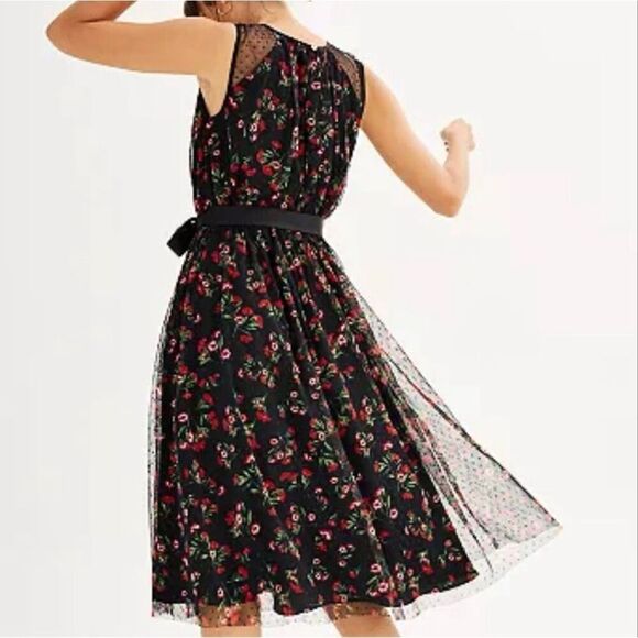 Draper James RSVP sleeveless clip dot tulle dress dainty floral black multi larg - Picture 4 of 11